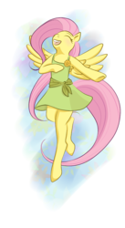 Size: 658x1200 | Tagged: safe, artist:snownebula, fluttershy, pegasus, semi-anthro, g4, arm hooves, blushing, brooch, clothes, dress, eyes closed, female, happy, mare, open mouth, solo, spread wings, wings