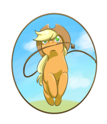 Size: 842x980 | Tagged: safe, artist:snownebula, applejack, earth pony, pony, g4, cowboy hat, female, hat, jumping, lasso, mare, mouth hold, no pupils, rope, simple background, solo, transparent background