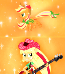 Size: 1355x1523 | Tagged: safe, applejack, earth pony, pony, equestria girls, g4, my little pony equestria girls: rainbow rocks, ponied up, ponytail, rainbow power, transformation