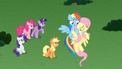 Size: 1366x768 | Tagged: safe, screencap, applejack, fluttershy, pinkie pie, rainbow dash, rarity, twilight sparkle, alicorn, pony, g4, the ending of the end, faint, female, flying, mane six, sad, twilight sparkle (alicorn)