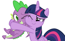 Size: 3000x1925 | Tagged: safe, artist:pilot231, spike, twilight sparkle, alicorn, dragon, pony, g4, hug, number one assistant, simple background, spikelove, sweet, transparent background, twilight sparkle (alicorn), vector, winged spike, wings
