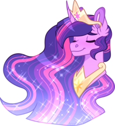 Size: 1402x1538 | Tagged: safe, artist:artistcoolpony, twilight sparkle, alicorn, pony, g4, the last problem, bust, crown, cute, ear fluff, ethereal mane, eyes closed, female, jewelry, older, older twilight, older twilight sparkle (alicorn), portrait, princess twilight 2.0, regalia, simple background, solo, sparkles, starry mane, transparent background, twiabetes, twilight sparkle (alicorn)