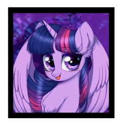 Size: 1440x1440 | Tagged: safe, artist:wkirin, twilight sparkle, alicorn, pony, g4, bust, chest fluff, cute, ear fluff, female, looking at you, mare, solo, tongue out, twiabetes, twilight sparkle (alicorn)