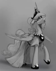 Size: 533x681 | Tagged: safe, artist:anticular, princess luna, alicorn, pony, clothes, crying, dress, female, floppy ears, grayscale, mare, monochrome, sad, solo