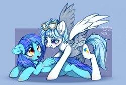 Size: 1440x972 | Tagged: safe, artist:wkirin, oc, pegasus, pony, blushing, duo, female, looking at each other, male, mare, simple background, stallion