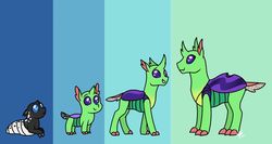 Size: 1024x545 | Tagged: safe, artist:quincydragon, changedling, changeling, changeling larva, age progression