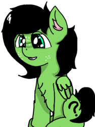 Size: 1440x1920 | Tagged: safe, artist:scotch, oc, oc:filly anon, pegasus, pony, chest fluff, female, filly, freckles, sitting, smiling