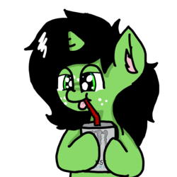 Size: 1440x1440 | Tagged: safe, artist:scotch, oc, oc:filly anon, pony, unicorn, boomer, female, filly, freckles, juice, juice box, monster energy