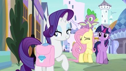 Size: 1920x1080 | Tagged: safe, screencap, fluttershy, rarity, spike, twilight sparkle, alicorn, dragon, pony, g4, the ending of the end, saddle bag, twilight sparkle (alicorn), winged spike, wings