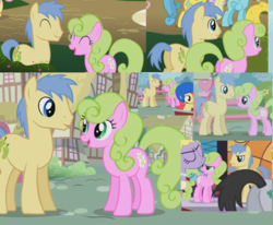 Size: 669x552 | Tagged: safe, edit, edited screencap, screencap, apple bloom, cherry berry, daisy, flower wishes, goldengrape, lemon hearts, lucky clover, lyrica lilac, sassaflash, sir colton vines iii, earth pony, pegasus, pony, unicorn, dragonshy, g4, the best night ever, the cutie mark chronicles, 2012, background pony, butt, collage, daisygrape, duo focus, female, happy, male, mare, plot, ponibooru, ponies standing next to each other, shipping, stallion, straight