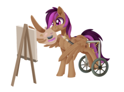 Size: 1515x1119 | Tagged: safe, artist:dusthiel, stellar eclipse, pegasus, pony, g4, canvas, easel, male, paintbrush, painting, simple background, solo, stallion, transparent background, wheelchair, wing hands, wings