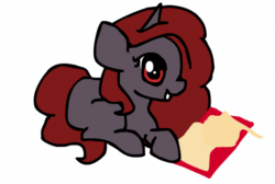 Size: 534x359 | Tagged: safe, artist:wisheslotus, oc, oc only, oc:curse word, pony, animated, blinking, book, gif, prone, simple background, solo, white background