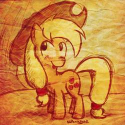 Size: 999x999 | Tagged: safe, artist:noponyzone, applejack, earth pony, pony, g4, cute, looking up, sepia, tongue out