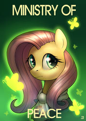 Size: 1754x2480 | Tagged: safe, artist:jedayskayvoker, part of a set, fluttershy, pegasus, pony, fallout equestria, g4, bust, female, looking at you, mare, ministry mares, ministry of peace, portrait, poster, solo