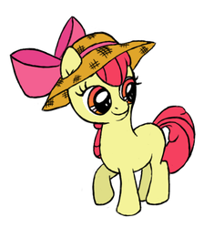 Size: 411x438 | Tagged: safe, artist:getanacocunttheysaid, apple bloom, earth pony, pony, g4, blank flank, female, filly, hat, simple background, sun hat, white background