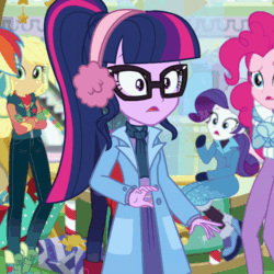 Size: 1080x1080 | Tagged: safe, screencap, applejack, pinkie pie, rainbow dash, rarity, sci-twi, twilight sparkle, equestria girls, equestria girls specials, g4, my little pony equestria girls: better together, my little pony equestria girls: holidays unwrapped, winter break-in, animated, cropped, female, gif, glasses, sunglasses
