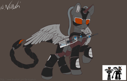 Size: 4754x3043 | Tagged: safe, artist:avery-valentine, alicorn, pegasus, pony, fallout equestria, armor, battle saddle, enclave armor, fanfic, fanfic art, gun, hooves, power armor, raised hoof, spread wings, weapon, wings