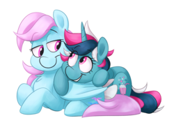 Size: 3530x2530 | Tagged: safe, artist:luximus17, fizzy, wind whistler, pegasus, pony, twinkle eyed pony, unicorn, g1, g4, cute, female, fizzy being funny, fizzybetes, folded wings, funny, g1 to g4, generation leap, high res, lying down, mare, prone, simple background, transparent background, whistlerbetes, wings