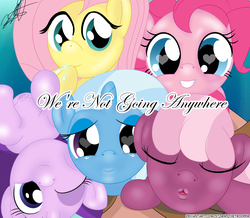 Size: 5016x4381 | Tagged: safe, artist:stormythetrooper, cheerilee, fluttershy, pinkie pie, starlight glimmer, trixie, earth pony, pegasus, pony, unicorn, g4, adorable face, cheeribetes, crying, cute, dialogue, diapinkes, diatrixes, drool, eyes closed, female, glimmerbetes, gradient background, grin, heart eyes, kissing, looking at you, mare, offscreen character, offscreen human, one eye closed, pov, shyabetes, signature, smiling, smiling at you, tears of joy, upside down, wingding eyes, wink