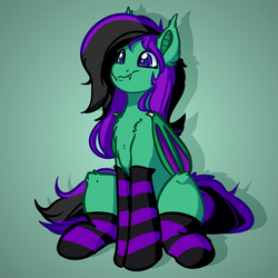 Size: 4000x4000 | Tagged: safe, artist:witchtaunter, oc, oc only, oc:mintybatty, bat pony, pony, bat pony oc, clothes, commission, cute, cute little fangs, fangs, socks, solo, striped socks