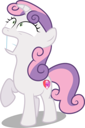 Size: 989x1477 | Tagged: safe, artist:porygon2z, artist:spencethenewbie, edit, editor:slayerbvc, vector edit, sweetie belle, pony, unicorn, g4, cutie mark, female, filly, floppy horn, horn, looking up, raised hoof, shocked, simple background, solo, the cmc's cutie marks, transparent background, vector