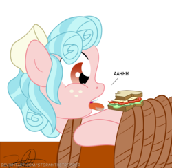 Size: 1871x1815 | Tagged: safe, artist:stormythetrooper, cozy glow, g4, cozybetes, cozybuse, cute, food, hungry, sandwich, tied up