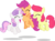 Size: 4500x3337 | Tagged: safe, artist:xebck, edit, editor:slayerbvc, vector edit, apple bloom, scootaloo, sweetie belle, earth pony, pegasus, pony, unicorn, g4, accessory-less edit, cutie mark, cutie mark crusaders, excited, eyes closed, female, filly, foal, happy, jumping, missing accessory, open mouth, pronking, simple background, the cmc's cutie marks, transparent background, trio, vector