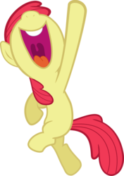 Size: 1896x2697 | Tagged: safe, artist:sir-teutonic-knight, edit, editor:slayerbvc, vector edit, apple bloom, earth pony, pony, g4, accessory-less edit, cropped, female, filly, jumping, missing accessory, nose in the air, open mouth, simple background, smiling, solo, transparent background, vector