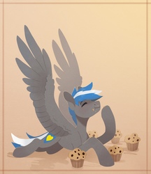 Size: 932x1080 | Tagged: safe, artist:koviry, oc, oc only, oc:cloud zapper, pegasus, pony, food, male, muffin, solo