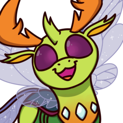 Size: 1000x1000 | Tagged: safe, artist:sugar morning, thorax, changedling, changeling, g4, :3, bust, cute, king thorax, looking at you, male, open mouth, simple background, smiling, solo, spread wings, stallion, sugar morning's smiling ponies, thorabetes, transparent background, wings