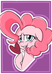 Size: 1000x1414 | Tagged: safe, artist:agus, pinkie pie, earth pony, pony, g4, blushing, bust, cute, diapinkes, female, floppy ears, heart, looking at you, mare, portrait, smiling, solo