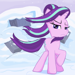 Size: 1431x1429 | Tagged: safe, artist:sallycars, starlight glimmer, pony, unicorn, g4, the ending of the end, female, snow, solo, wind, windswept mane