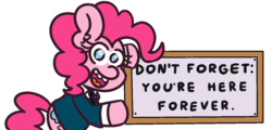 Size: 1250x600 | Tagged: safe, artist:threetwotwo32232, pinkie pie, earth pony, pony, g4, clothes, don't forget you're here forever, female, male, mare, meme, parody, text, the ride never ends, the simpsons