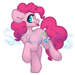 Size: 900x900 | Tagged: safe, artist:spoopygander, pinkie pie, earth pony, pony, g4, acrylic charm, chest fluff, cute, cutie mark, female, looking at you, mare, outline, raised hoof, solo, tongue out, watermark