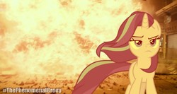 Size: 1501x800 | Tagged: safe, edit, starlight glimmer, pony, unicorn, g4, the ending of the end, badass, cool guys don't look at explosions, explosion, female, mare, starlight glimmer in places she shouldn't be