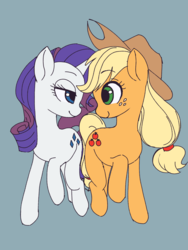 Size: 2448x3264 | Tagged: safe, artist:haibaratomoe, applejack, rarity, earth pony, pony, unicorn, g4, bedroom eyes, cutie mark, duo, eye contact, female, high res, lesbian, lidded eyes, looking at each other, raised hoof, ship:rarijack, shipping, smiling