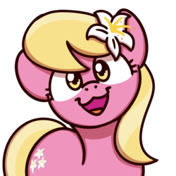 Size: 1000x1000 | Tagged: safe, artist:sugar morning, lily, lily valley, earth pony, pony, g4, :3, bust, cute, female, flower, lilybetes, looking at you, mare, open mouth, simple background, smiling, smiling at you, solo, sugar morning's smiling ponies, transparent background