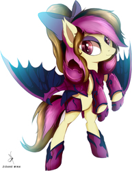 Size: 808x1048 | Tagged: safe, artist:zidanemina, oc, oc only, oc:dream maker, bat pony, pony, anime, armor, bat pony oc, bipedal, crossover, female, mare, raised hoof, rearing, saint seiya, simple background, solo, white background