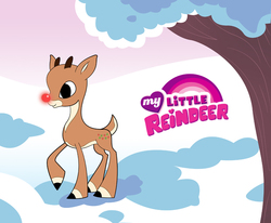 Size: 750x618 | Tagged: safe, artist:krisrix, deer, pony, reindeer, ponified, rudolph the red nosed reindeer, solo, tree