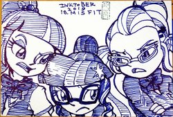 Size: 1038x701 | Tagged: safe, artist:dadss_rootbeer, sci-twi, sour sweet, sugarcoat, twilight sparkle, equestria girls, g4, inktober, monochrome, traditional art