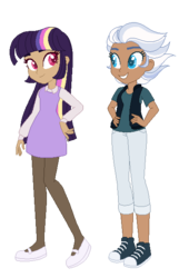 Size: 391x609 | Tagged: safe, artist:selenaede, artist:unicorngutz, night glider, twilight sparkle, human, g4, alternate hairstyle, base used, clothes, converse, dress, female, flats, humanized, jeans, lesbian, nylon, pants, shipping, shirt, shoes, simple background, sneakers, socks, stockings, t-shirt, thigh highs, transparent background, twiglider, vest