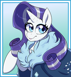 Size: 3000x3250 | Tagged: safe, artist:fox-pox, rarity, pony, unicorn, g4, season 9, the last problem, blue background, blue eyes, clothes, cute, female, high res, horn, mare, older, older rarity, raised hoof, robe, simple background, skunk stripe, smiling, solo