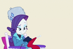 Size: 1600x1080 | Tagged: safe, screencap, rainbow dash, rarity, blizzard or bust, equestria girls, equestria girls specials, g4, my little pony equestria girls: better together, my little pony equestria girls: holidays unwrapped, animated, clothes, cropped, female, knitting, loop, perfect loop, shrug, sound, webm, winter outfit