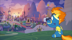 Size: 1920x1080 | Tagged: safe, screencap, spitfire, pony, g4, the last problem, binoculars, canterlot castle, clothes, fans, sunset, uniform, wonderbolts uniform