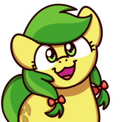 Size: 1000x1000 | Tagged: safe, artist:sugar morning, apple fritter, earth pony, pony, g4, :3, apple family member, bust, cute, female, fritterbetes, looking at you, mare, open mouth, simple background, smiling, smiling at you, solo, sugar morning's smiling ponies, transparent background