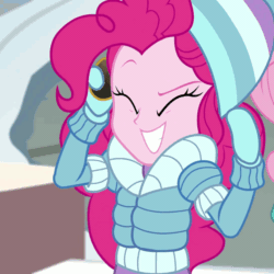 Size: 1080x1080 | Tagged: safe, screencap, pinkie pie, equestria girls, equestria girls specials, g4, my little pony equestria girls: better together, my little pony equestria girls: holidays unwrapped, animated, clothes, cropped, female, gif, solo, sunglasses, winter outfit
