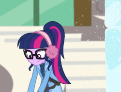 Size: 1422x1080 | Tagged: safe, screencap, sci-twi, twilight sparkle, blizzard or bust, equestria girls, equestria girls series, holidays unwrapped, spoiler:eqg series (season 2), animated, clothes, cropped, falling, female, gif, shovel, slipping, solo, winter outfit