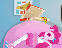 Size: 1380x1080 | Tagged: safe, screencap, pinkie pie, blizzard or bust, equestria girls, equestria girls specials, g4, my little pony equestria girls: better together, my little pony equestria girls: holidays unwrapped, animated, cropped, female, food, geode of sugar bombs, gif, magical geodes, meat, mushroom, pepper, pepperoni, pepperoni pizza, pizza, pizza box, sci-twi's room, sleeping, snoring, solo, this will end in burns