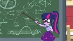 Size: 1920x1080 | Tagged: safe, screencap, sci-twi, twilight sparkle, human, equestria girls, equestria girls specials, g4, my little pony equestria girls: better together, my little pony equestria girls: holidays unwrapped, the cider louse fools, chalkboard, clothes, female, glasses, ponytail, sci-twi skirt, skirt, solo