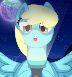 Size: 2832x3000 | Tagged: safe, artist:kim0508, sassaflash, pegasus, pony, g4, background pony, female, flashlight (object), full moon, high res, making faces with a flashlight, mare, mare in the moon, moon, night, night sky, sky, solo, spread wings, wings, ych result